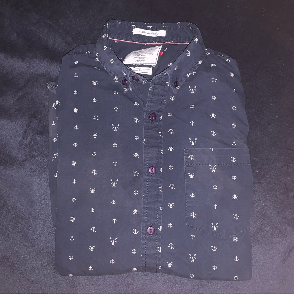 👔 Anchor Print Men's Button Down Long-Sleeve Shirt